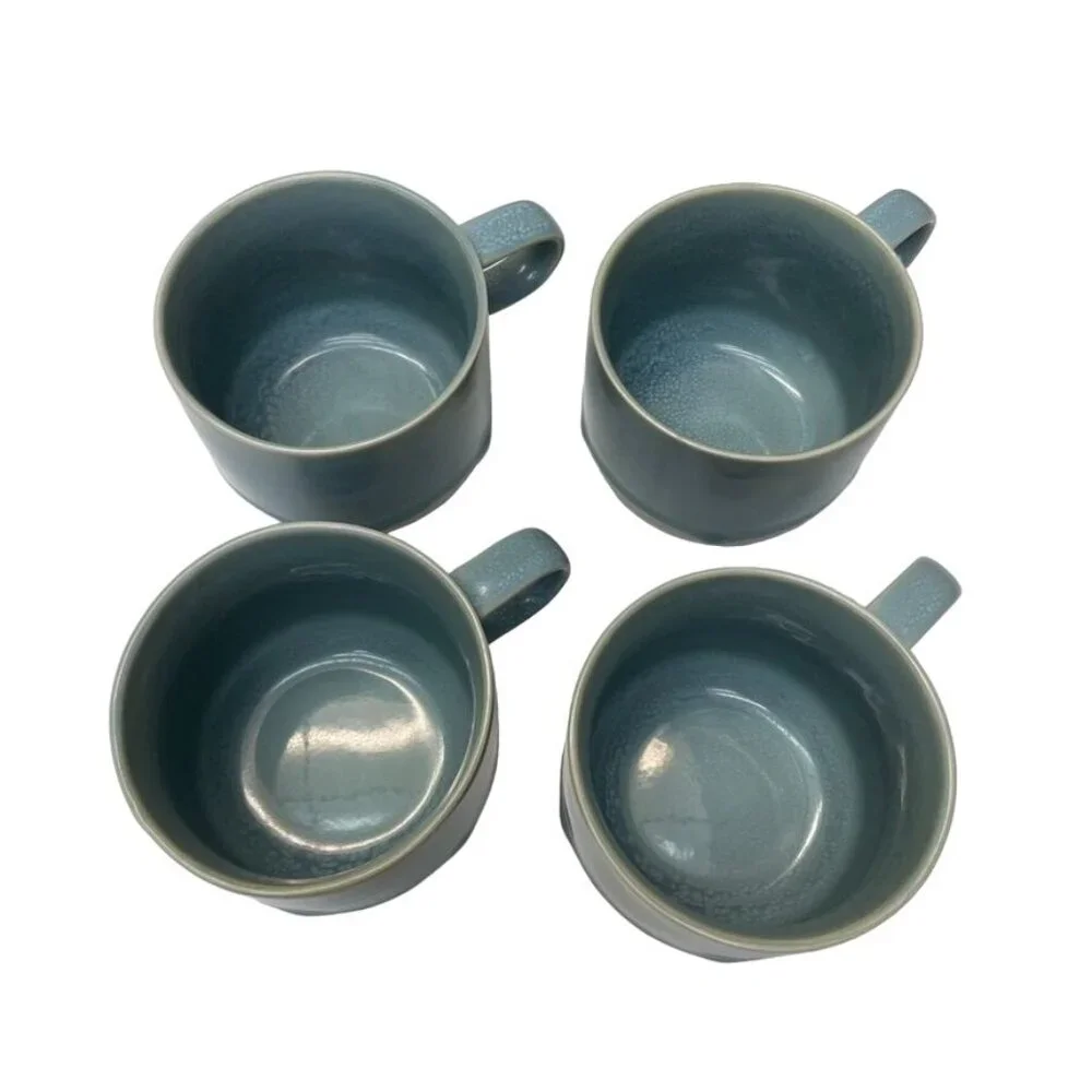 West Elm Blue Glazed Ceramic Coffee Mugs - Set of 4